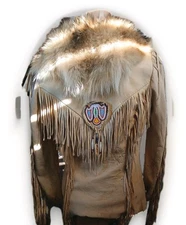 VINTAGE AMERICAN INDIAN DEER SKIN & WOLF SIOUX TRIBE JACKET
