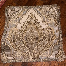 BILTMORE Euro Sham Agate 26x26 Tan/Gray Tapestry Ribbon Trim Square Cover