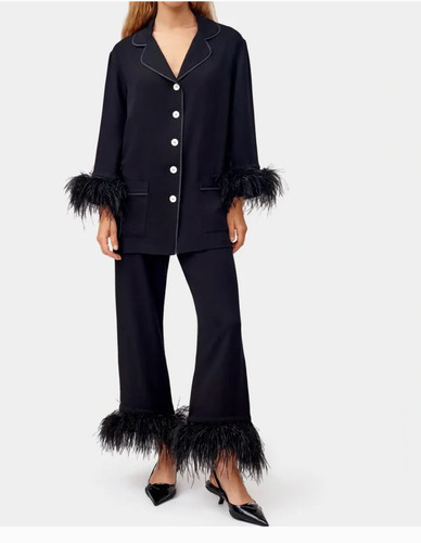 NWOT Sleeper Women’s Party Pajamas Set, Size M, with detachable Ostrich Feathers