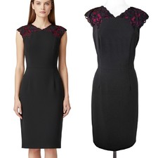 DAVID MEISTER Black Sheath Dress Size 8 Pink Lace Accent Office Party