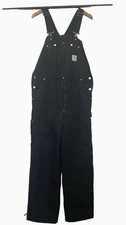Carhartt Mens Bib Overalls R02 Black 38X32 Double Knee Insulated Made in USA