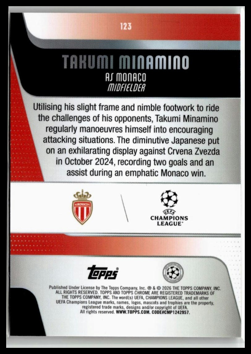 2025-26 Topps Chrome UEFA Club Competitions #123 Takumi Minamino