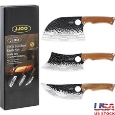 Butcher Knife Set 3PCS Stainless Steel Cleaver Chef & Viking Outdoor Use Black