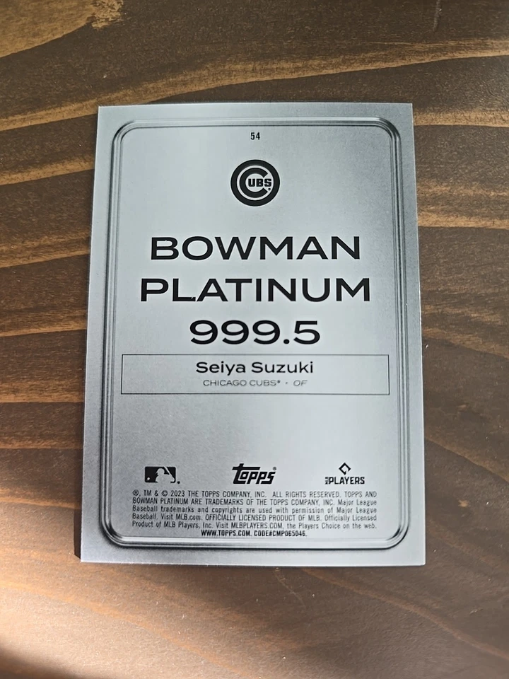 2023 Bowman Platinum - Seiya Suzuki #54 Platinum Bar 999.5 /75 - Image 2 of 2