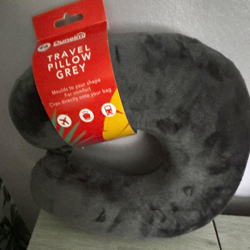 Dunelm Grey Travel Neck Pillow, Moulds to Your Shape, Clips to Bag