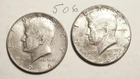 KENNEDY HALF DOLLAR,  40%  SILVER,  1966-P, 1967-P,  ----506