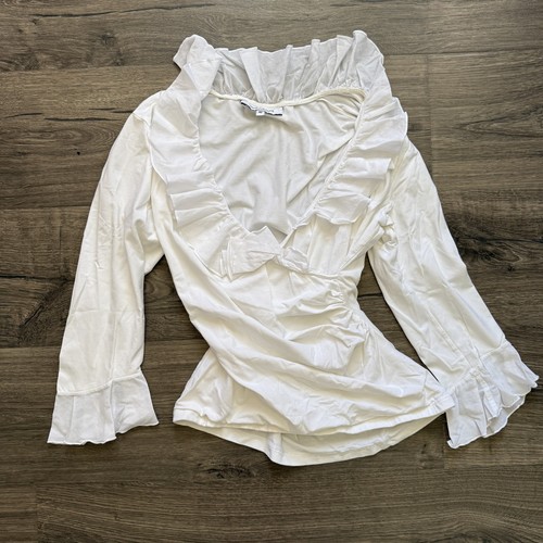 Anne Fontaine White Patsy Cotton Stretch Ruffle Collar Blouse Small Women