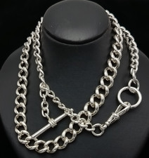 Antique Sterling Silver Long 18.5 inch Graduated Curb Link Albert Chain Necklace