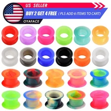 Pair Thick Silicone Eyelet Earskin Ear Plugs Tunnels Ear Gauges Piercing 2g-1"