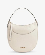 Michael Kors Dover Large Half Moon Shoulder Hobo Leather Bag Light Cream