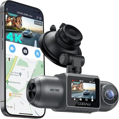 COOAU D30S 4K Dash Cam with GPS Wi-Fi Uber Car Camera, Supercapacitor, 4 IR LEDs
