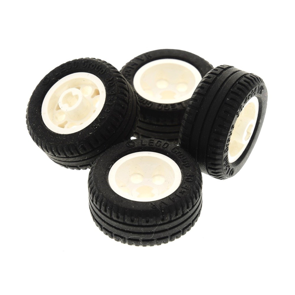 4x Lego Technic Wheel 30.4x14 VR Black Rim White Tire Car Vehicle 2994c01