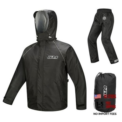 Motorcycle Rain Suit for Men 2 Piece Waterproof Jacket and Pants X-Large Black