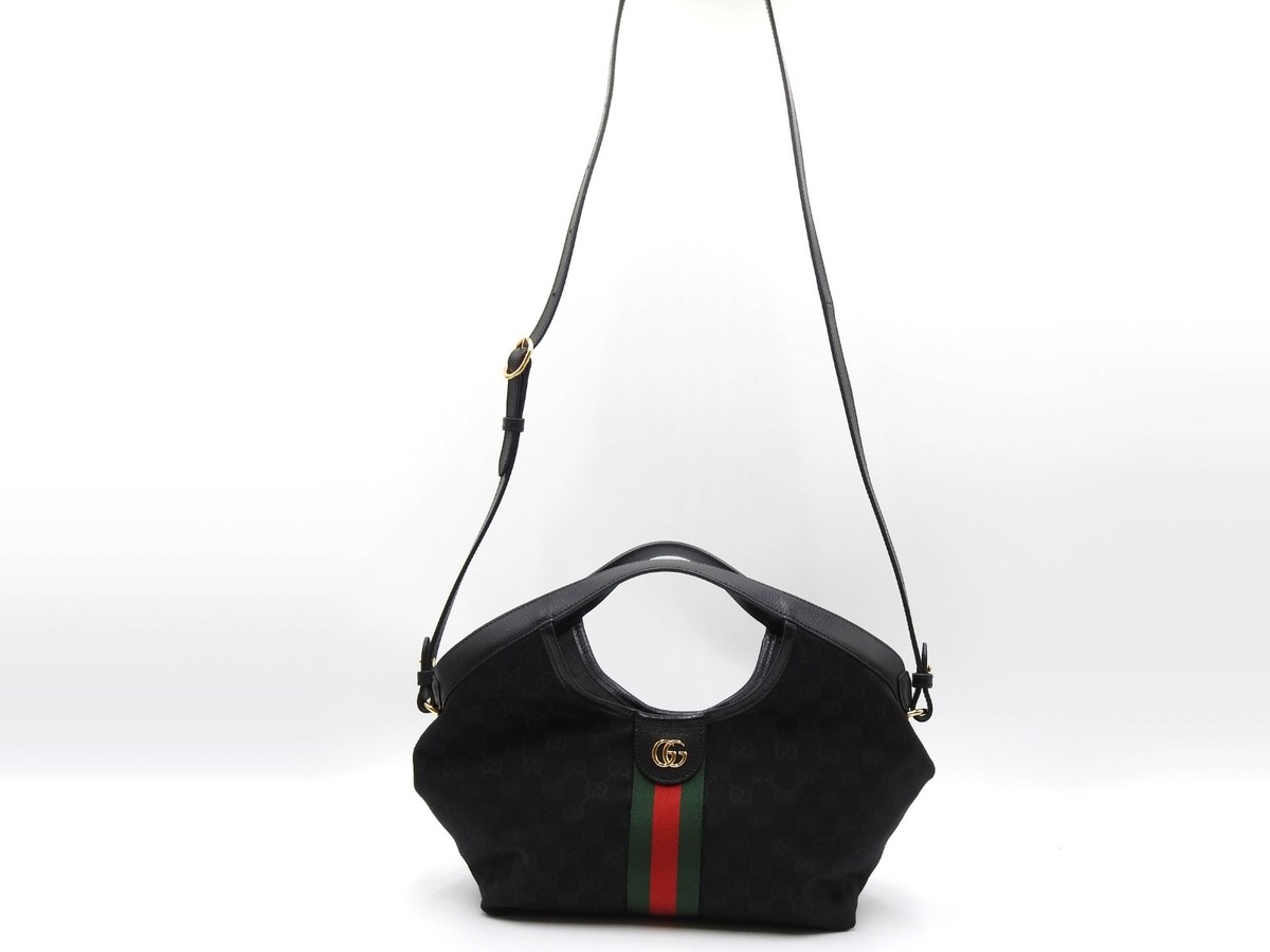 GUCCI GG Canvas Giglio Small Hobo Tote Shoulder Bag Black Green