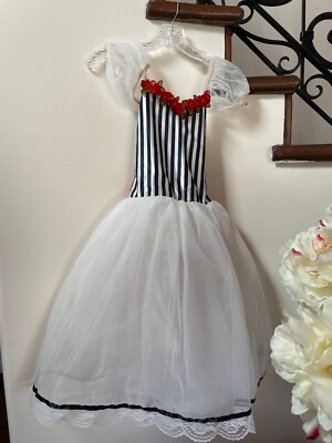 Show Girls Black and White Fancy Ballet Dance Costume with Red Roses