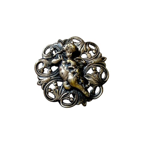Victorian Cherub Belt Buckle Half Ornate Angel Scroll Metal Fastener Antique Jew - Picture 10 of 11