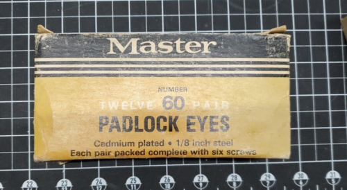 12 PAIR MASTER LOCK #60 PADLOCK EYES, NEW OLD STOCK, CADMIUM RUSTPROOFED, STEEL