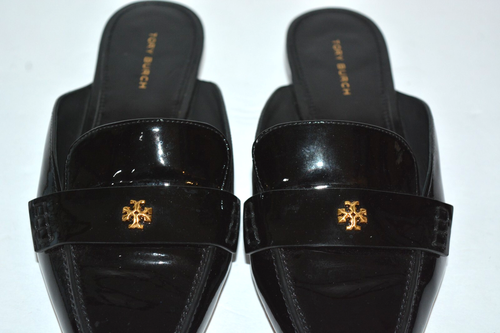 TORY BURCH BLACK PATENT LEATHER SLIP ON POINTY SLIDES MULES WOMEN SZ 6.5 M *EUC* - Picture 3 of 10