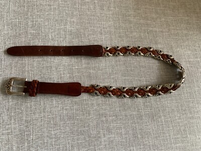 Vintage Brighton ?? 90s Brown Leather Belt Sz S Silver Links 35  x 1 