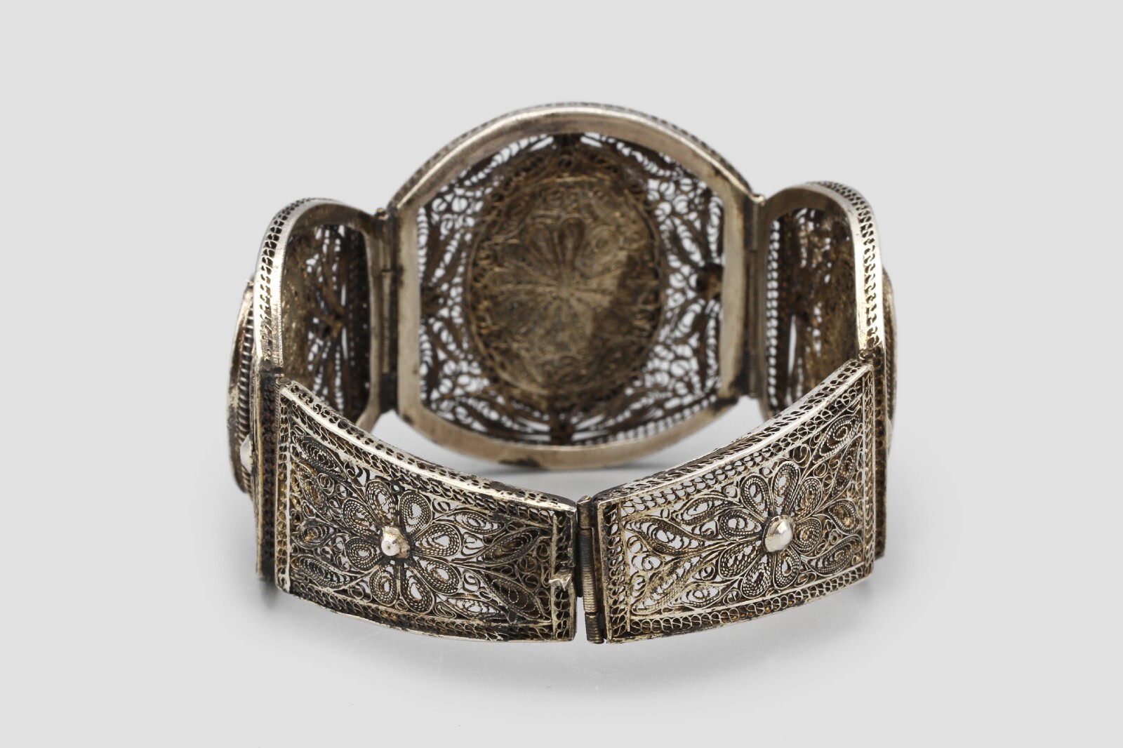 800 Silver Hand Painted Panel Bracelet, Antique 1… - image 9