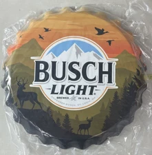Busch Light Bottle Cap Tin Metal Hunting Wall Sign 16" Diameter Garage Man Cave
