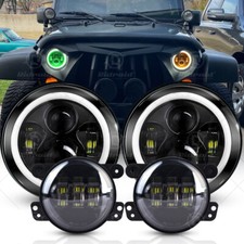 Per Jeep Wrangler 1997-2018 Fari LED 7" Halo Verde + Fendinebbia 4" Combo