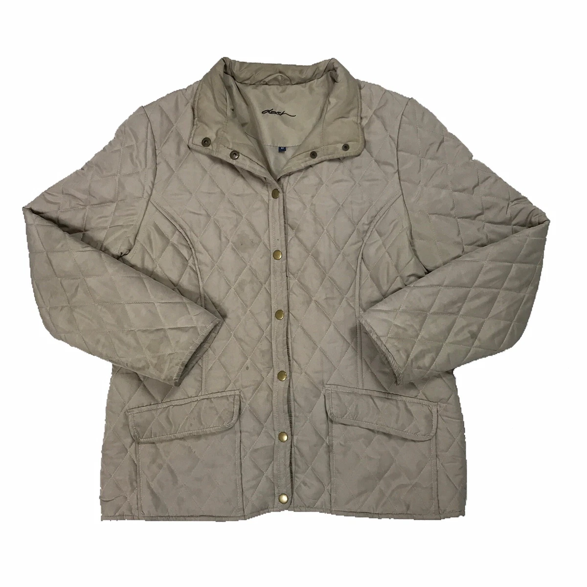 Dash Ladies Brown Beige Quilted Jacket Coat With Poppers UK Size 12 M  Medium | eBay