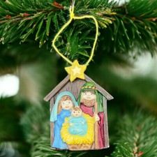 Christmas Tree Ornament Nativity Manger Scene Baby Jesus Joseph Mary Christian