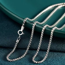 Pure S925 Sterling Silver Necklace Men 3.5mm Lucky Box Link Chain 22-30inch