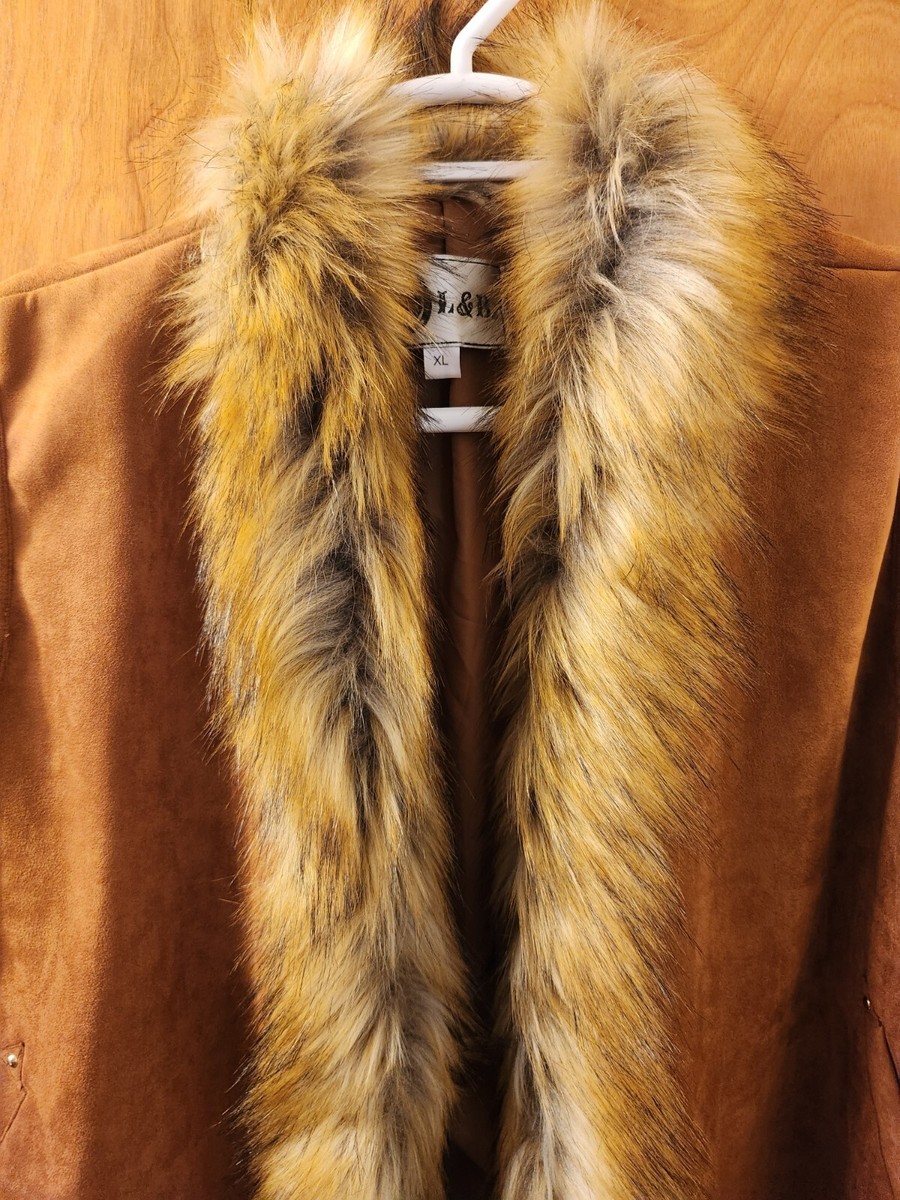 L&B Lucky & Blessed Western Faux Suede Fur Collar Trim Vest Size