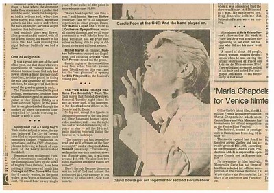 David Bowie Rough Trade Carole Pope Sell out Concerts Original July 15 1983 C1