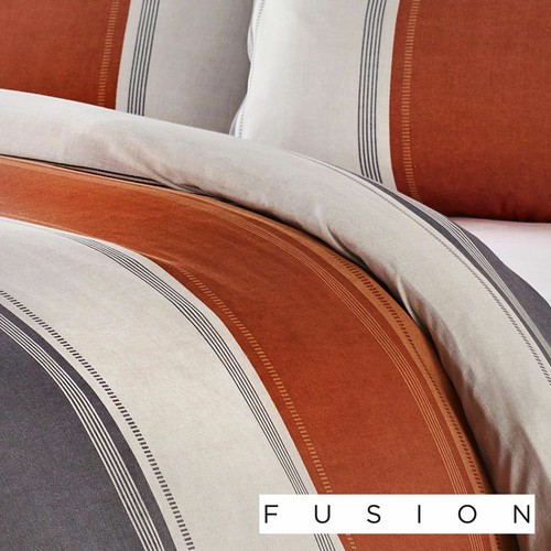 Fusion Betley Wide Stripe Spiced Orange and Grey Duvet Quilt Cover