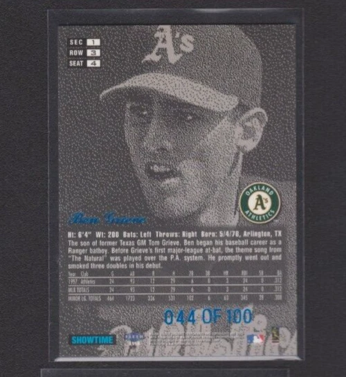 1998 FLAIR SHOWCASE ROW 3 LEGACY COLLECTION #4 BEN GRIEVE A'S SP #44/100 - Image 2 of 2
