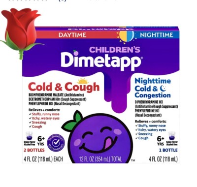 Children's Dimetapp Day & Night Cold Relief 4oz X 3 Pack, Grape Flavor