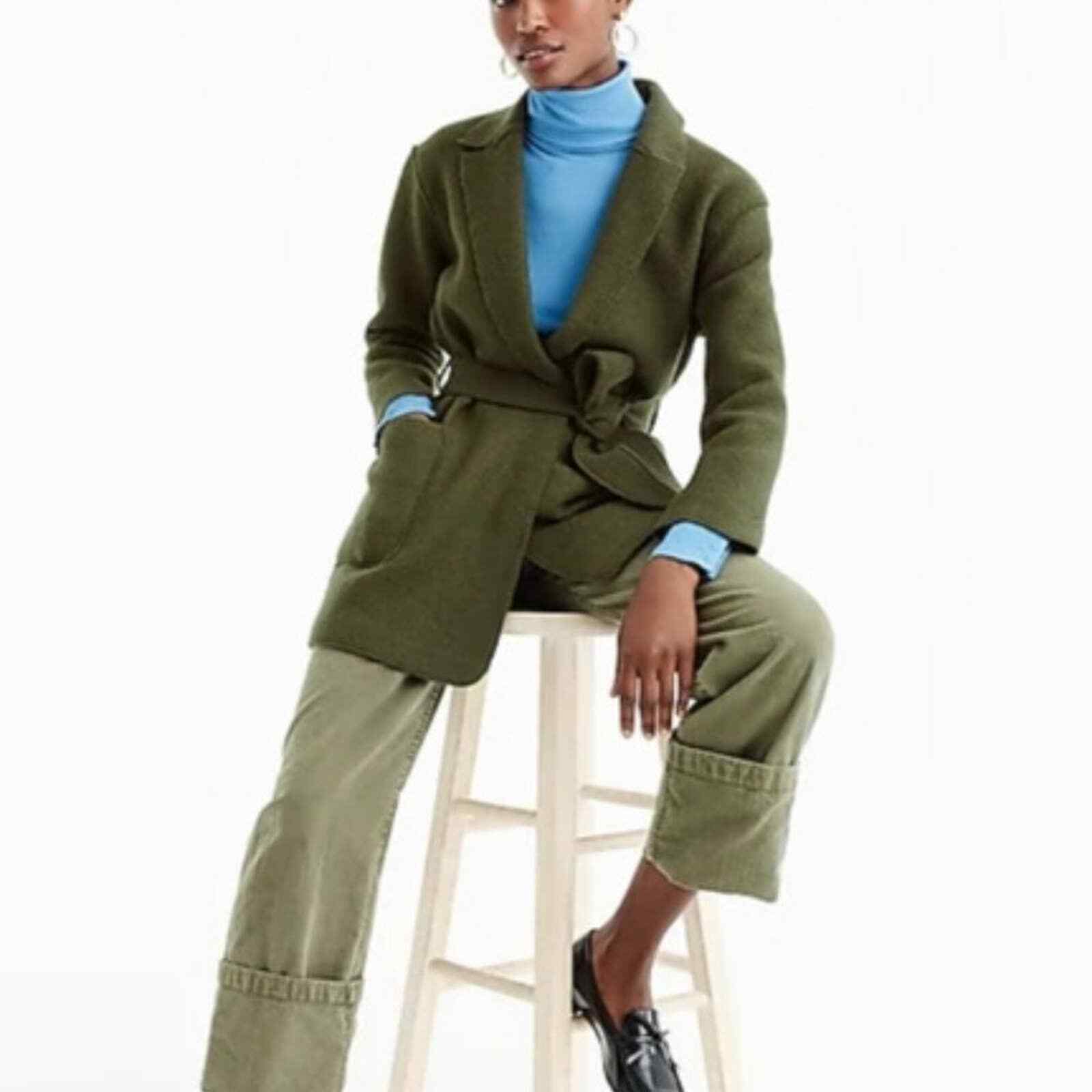 J.Crew Moss Green Boiled Wool Sweater 