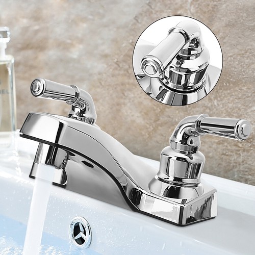 4" 2 handle 3 hole Mixer Tap Kitchen Sink Bathroom Basin Faucet Vanity Cold Hot - Picture 3 of 14