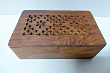 PIERCED CARVED TIMBER LIDDED BOX CRICKET CASE / POT POURI 