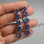 Earring In 14k White Gold Plated Pear Cut Simulated Blue Sapphire Beautiful Drop
