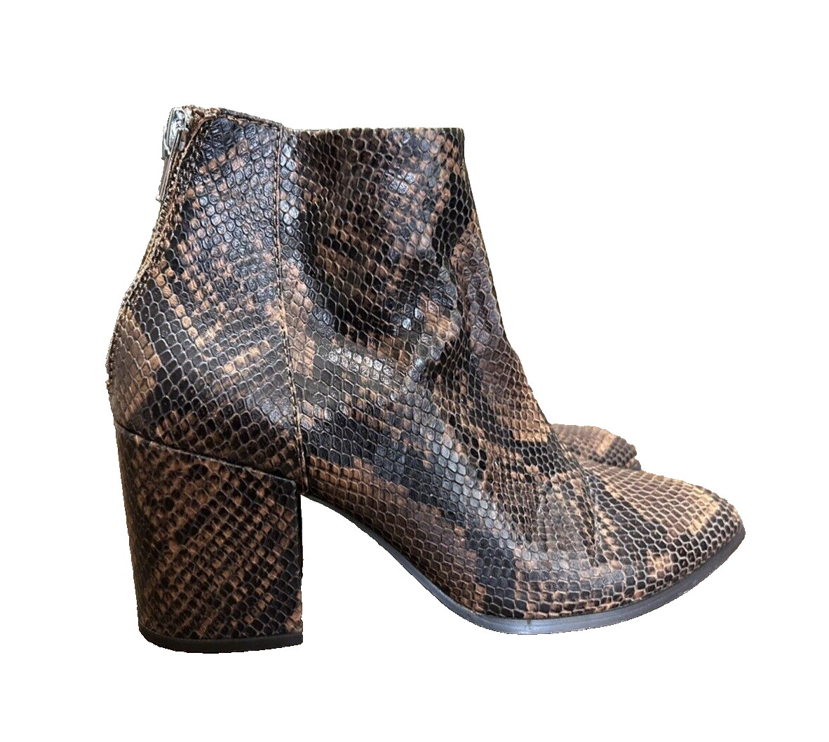 Steve Madden Jillian Black Brown Snakeskin Leather Heeled Booties Size