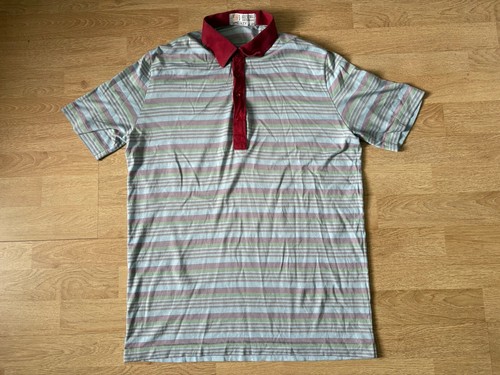 John Smedley, Vintage John Smedley Sea Island Cotton Stripe Polo Shirt With Red Collar Men’s L
