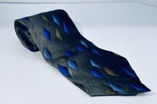 Kenneth Cole Reaction Silk Tie Green Blue Bronze Geometric Necktie 56 x 3.75