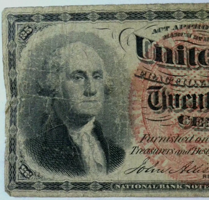 1863 25 Cent Fractional Currency 25 Cents – 4th Issue Fr 1303 - Image 3 of 4