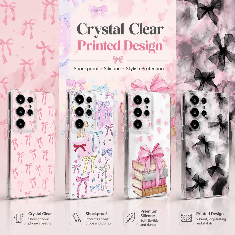 Custodia per Samsung S26 S25 S24 Ultra A17 A57 carina rosa fiocco cover silicone trasparente