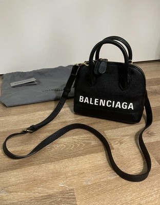 Balenciaga Ville XXS Handtasche Schwarz Leder Logo Zip Schultergurt Gold mit Dustbag