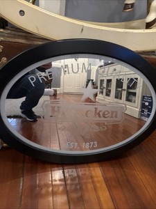Rare Heineken Premium Quality Mirror Beer Sign W/wood Frame 34 X 24