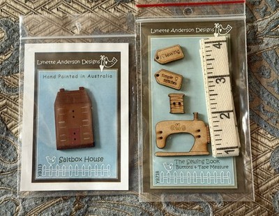 Lot of 2 NIP Lynette Anderson Wooden Buttons Australia Saltbox House, Sewing