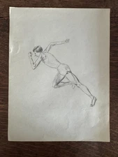 Vintage 1940s Male Figure Drawing Sketch Pencil Runner Running Fitness 8 x 10