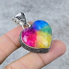 Rainbow Solar Quartz Gemstone Handmade 925 Steling Silver Pendant 2.17