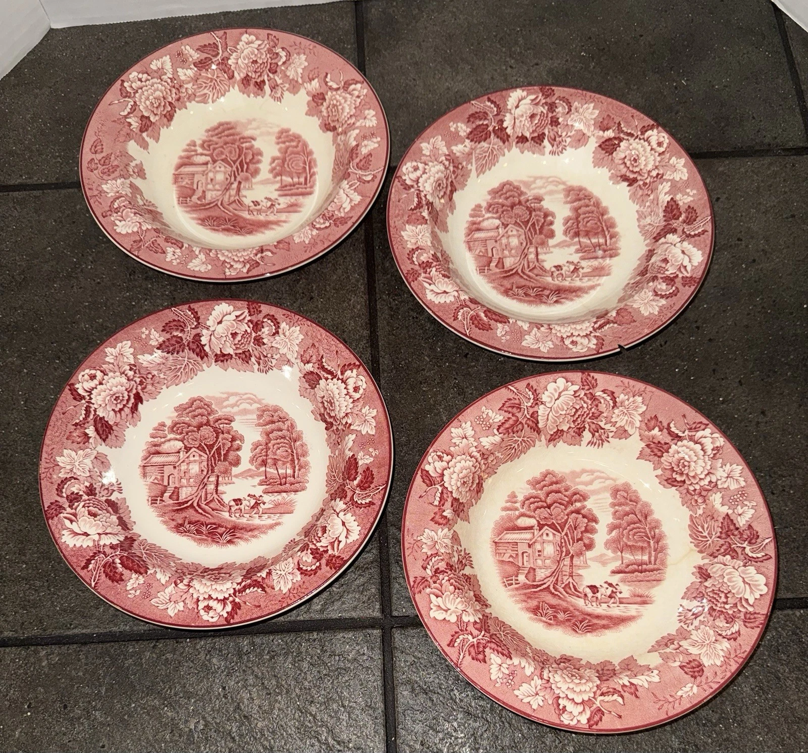 Antique1930's Wood & Sons England Red Transferware Salad Bowls READ