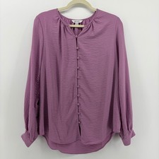 Nine West Purple Textured Button Front Long Sleeve Blouse Size M